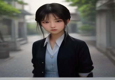 制服系白丝美女写真场景，学校走廊环境，白丝搭配制服裙装，光线从侧面透入，画面干净利落